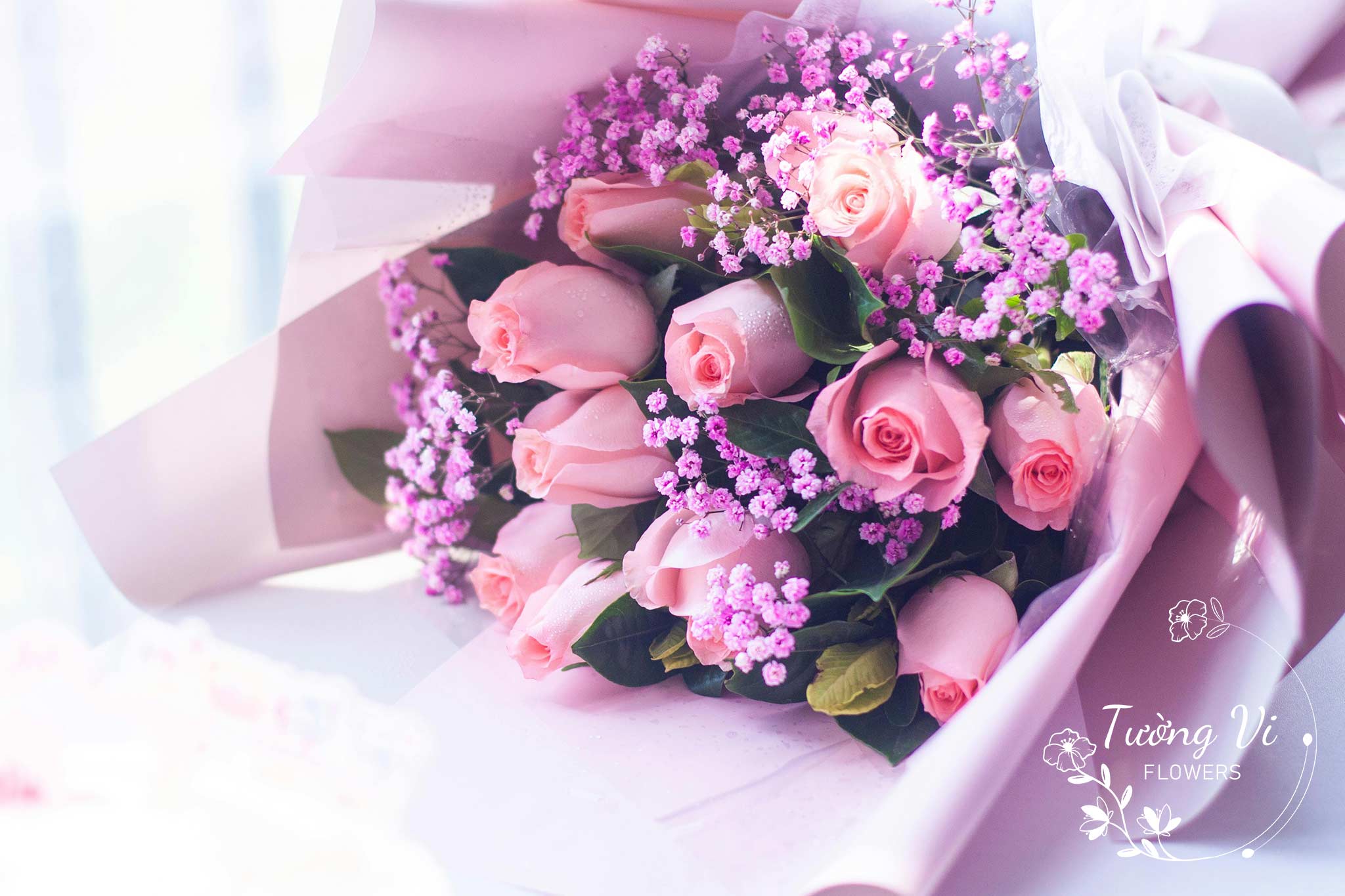 Hoa sinh nhật màu hồng tím hoa tươi tường vi