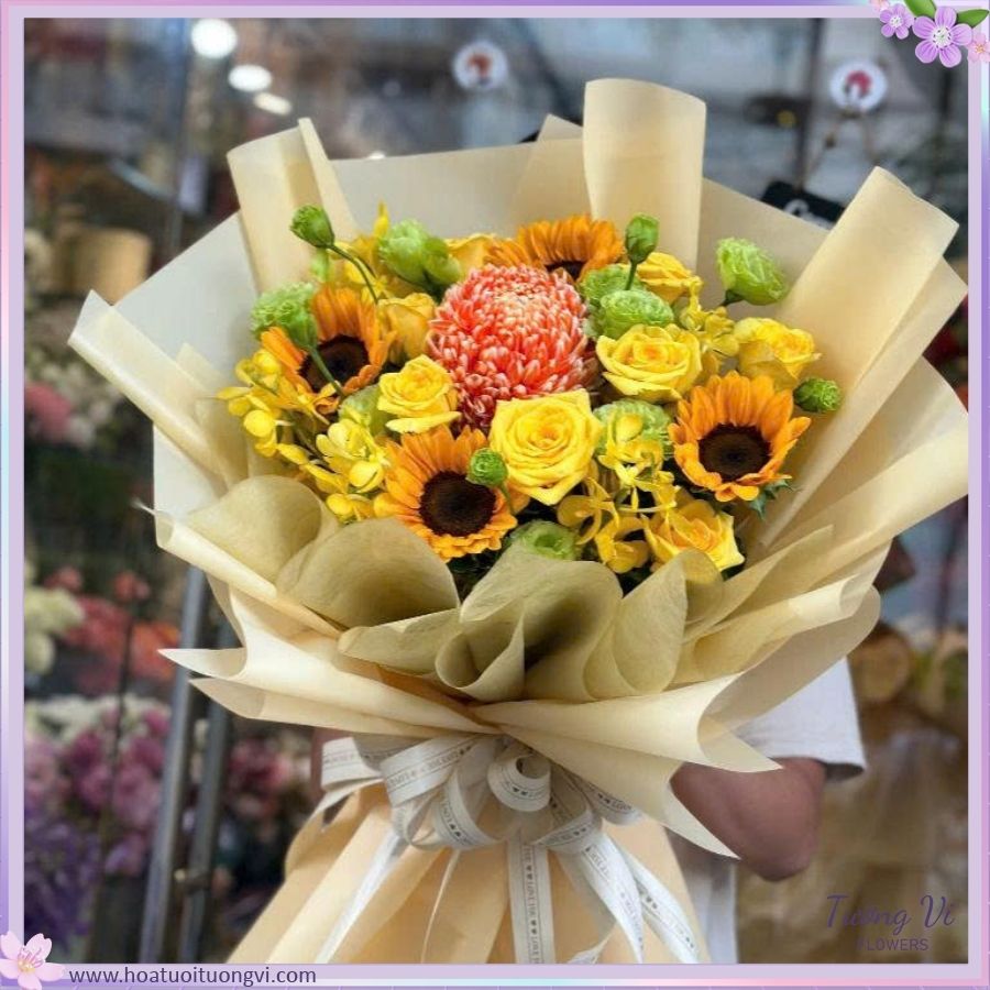 Bó Hoa Tỏa Sáng Ngày Tốt Nghiệp Shop Hoa Tươi Tường Vi Flower Bó Hoa Tỏa Sáng Ngày Tốt Nghiệp – Hướng Dương & Hồng Vàng Rực Rỡ