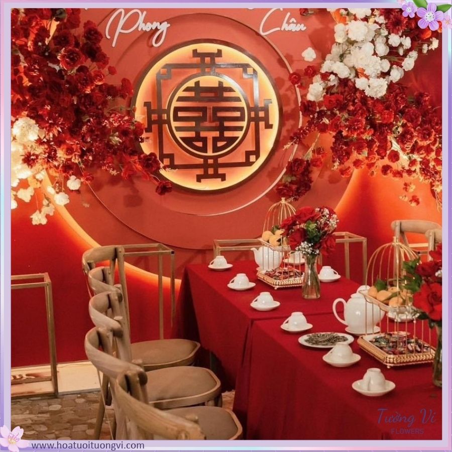 Hoa Trang Trí Lễ Ăn Hỏi Tông Đỏ Tân Thời Shop Hoa Tươi Tường Vi Flower Hoa trang trí lễ ăn hỏi tông đỏ tân thời