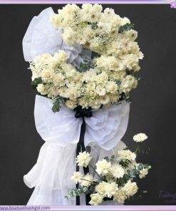 kệ hoa kính viếng hai tầng trắng shop hoa tươi tường vi