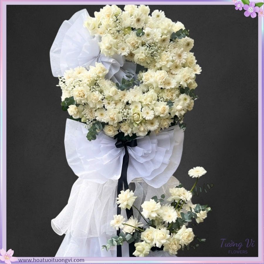 Kệ Hoa Kính Viếng Hai Tầng Trắng Thanh Khiết SHOP HOA TƯƠI TƯỜNG VI FLOWER kệ hoa kính viếng hai tầng trắng shop hoa tươi tường vi