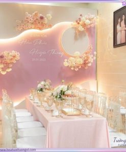 Set Hoa Trang Trí Lễ Đính Hôn Tông Hồng Pastel