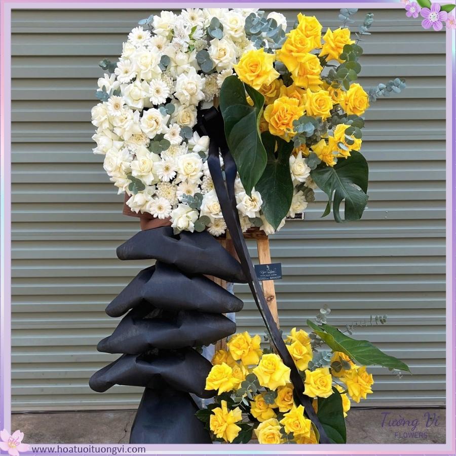 Vòng Hoa Chia Buồn Hồng Trắng Vàng Shop Hoa Tươi Tường Vi Flower Vòng Lẵng Hoa Chia Buồn Vàng Trắng